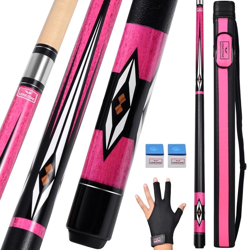 vonezone Pool Cue Stick,Pro Cue with Hard Case,Pool Sticks for Adults,Womens Pool Cue,Pool Cues for Men,58inch 19-21oz Billiard Stick Pool Cue Set,Pink/Orange/Green - Image 1